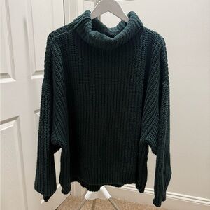 Free People Dark Green Oversized Turtleneck Sweater